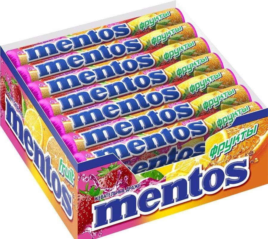 Драже Mentos жевательное Фрукты, 37 гр., обертка