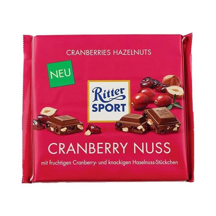 Шоколад Ritter Sport молочный с клюквой и орехами 100 гр., флоу-пак