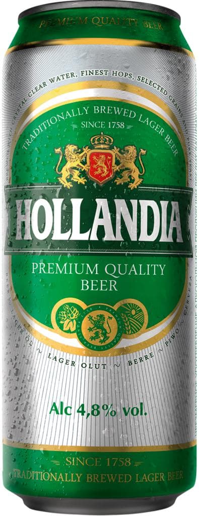 Пиво Hollandia светлое пастеризованное фильтрованное 4.8% 450 мл., ж/б