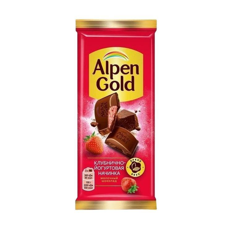 Шоколад Alpen Gold мол. с клубнично-йогуртовой 80 гр., флоу-пак