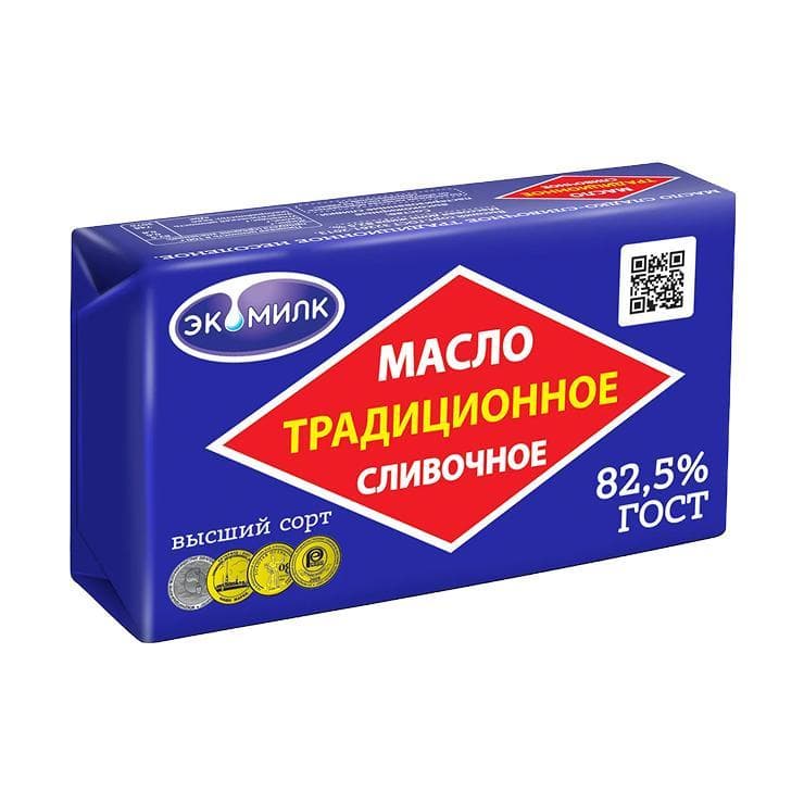 Масло ЭкоМилк Традиционное охл 82.5% Озерецкий, 160 гр., обертка