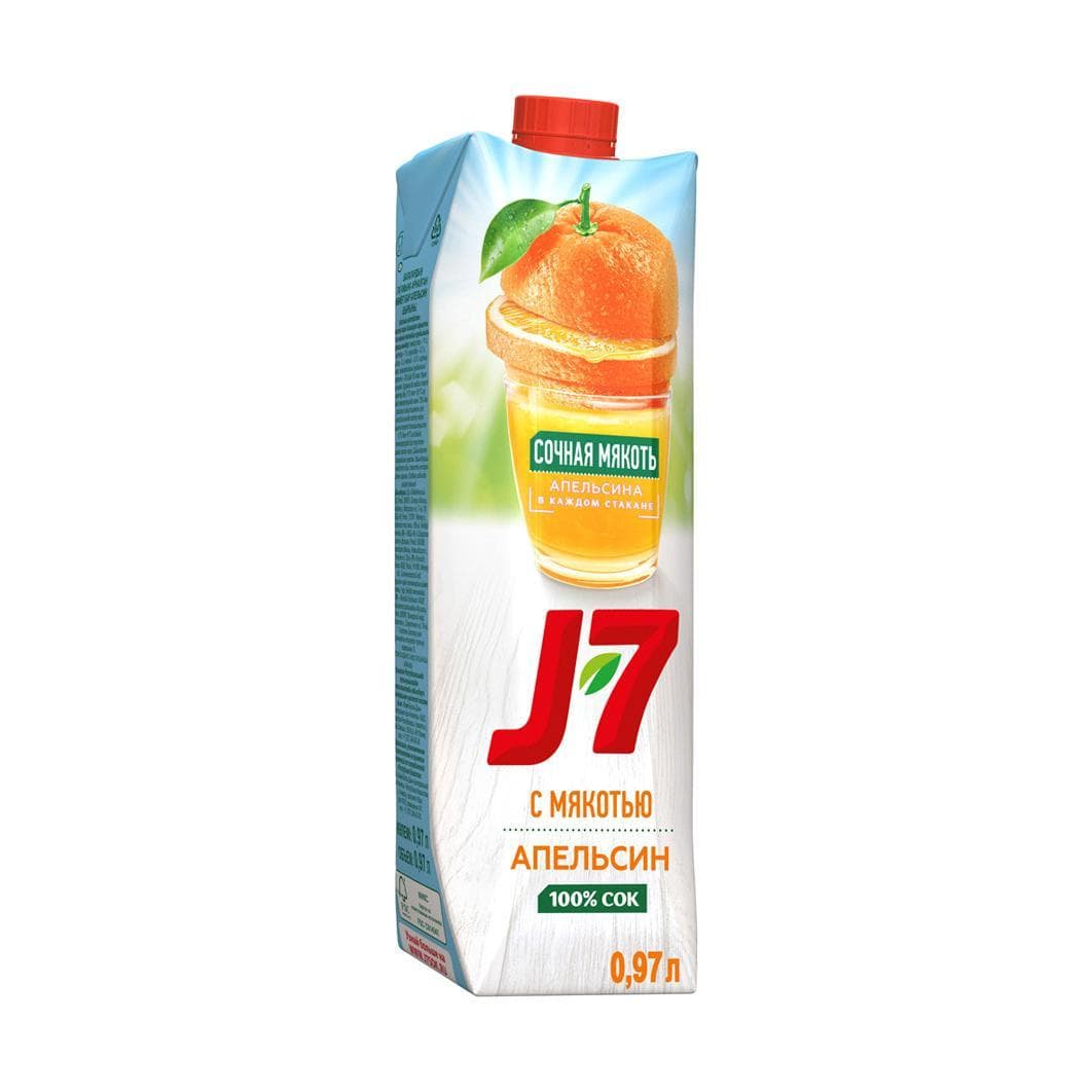 Сок J7 апельсин с мякотью 970 мл., тетра-пак