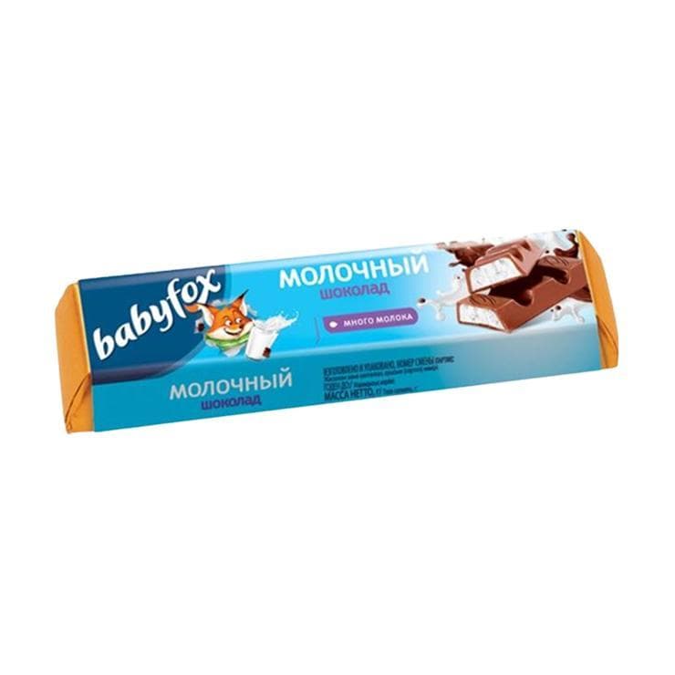 Батончик Babyfox шоколадный с молочной начинкой 45 гр., обертка