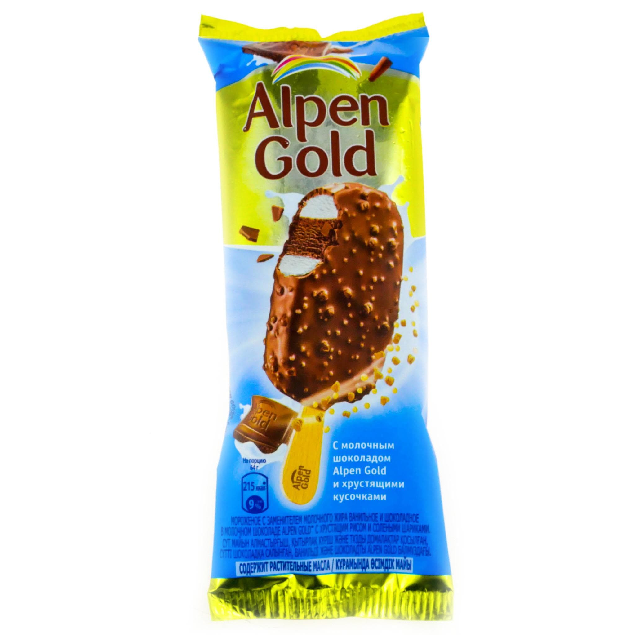 Мороженое Alpen Gold эскимо шоколад воздушный рис и 90 гр., флоу-пак