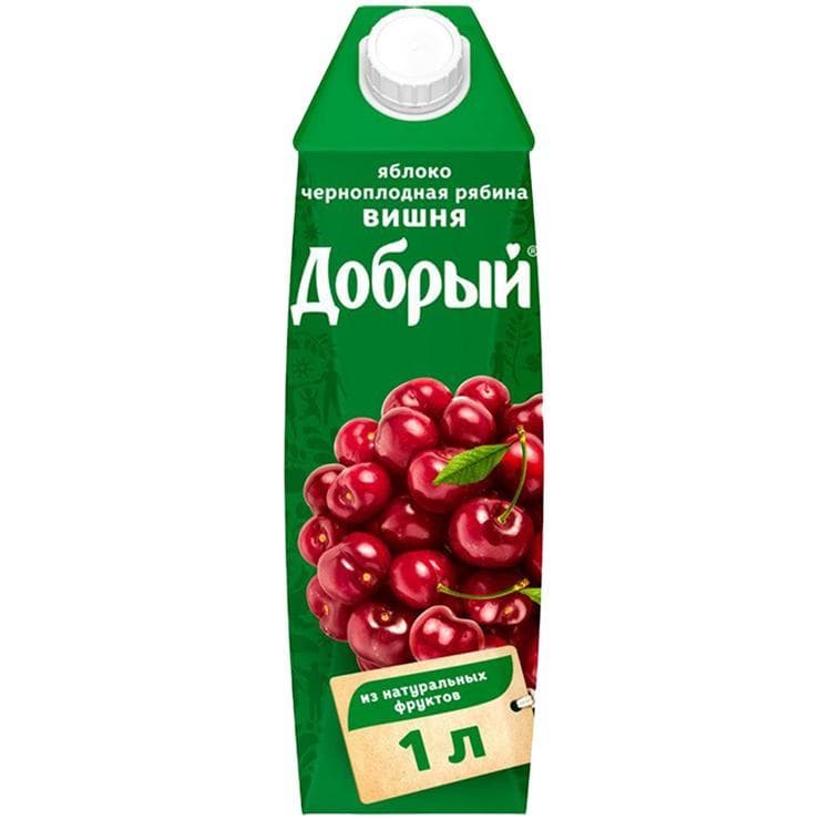 Нектар Добрый яблоко вишня черноплодная рябина 1 л., тетра пак