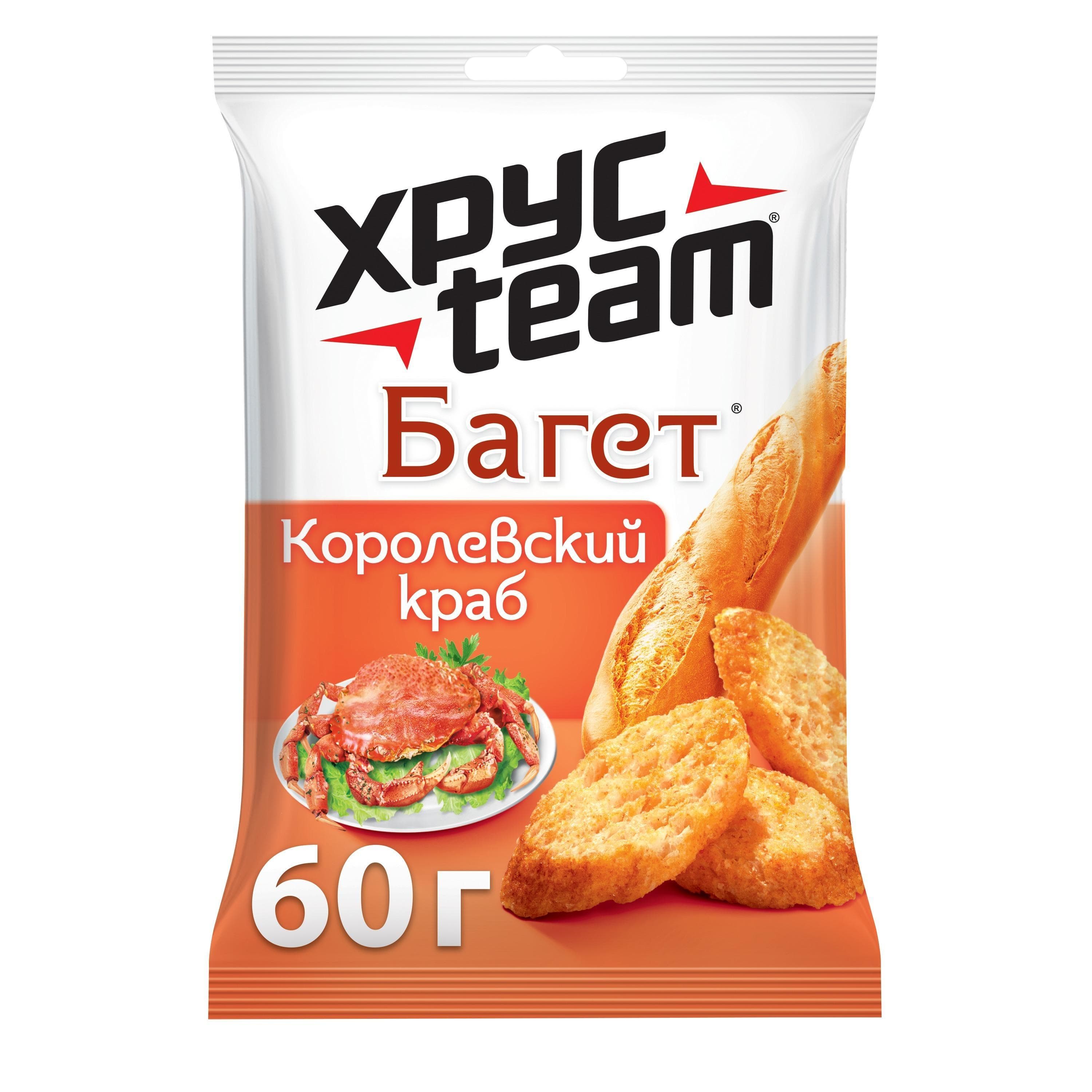 Сухарики ХрустTeam багет королевский краб 60 гр., флоу-пак