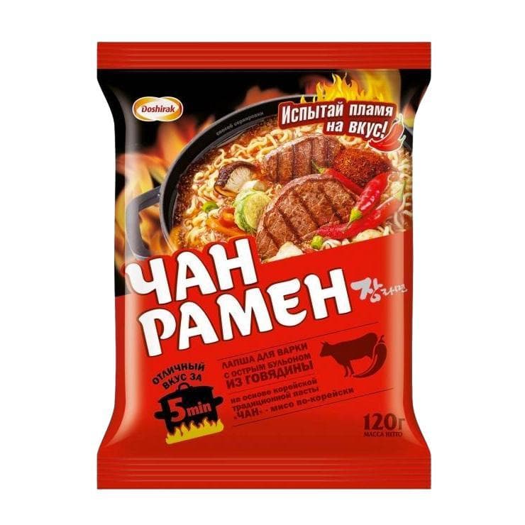 Лапша Доширак чан рамён острая говядина 120 гр., флоу-пак