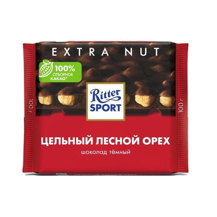 Шоколад Ritter Sport Extra Nut горький с цельным 100 гр., флоу-пак