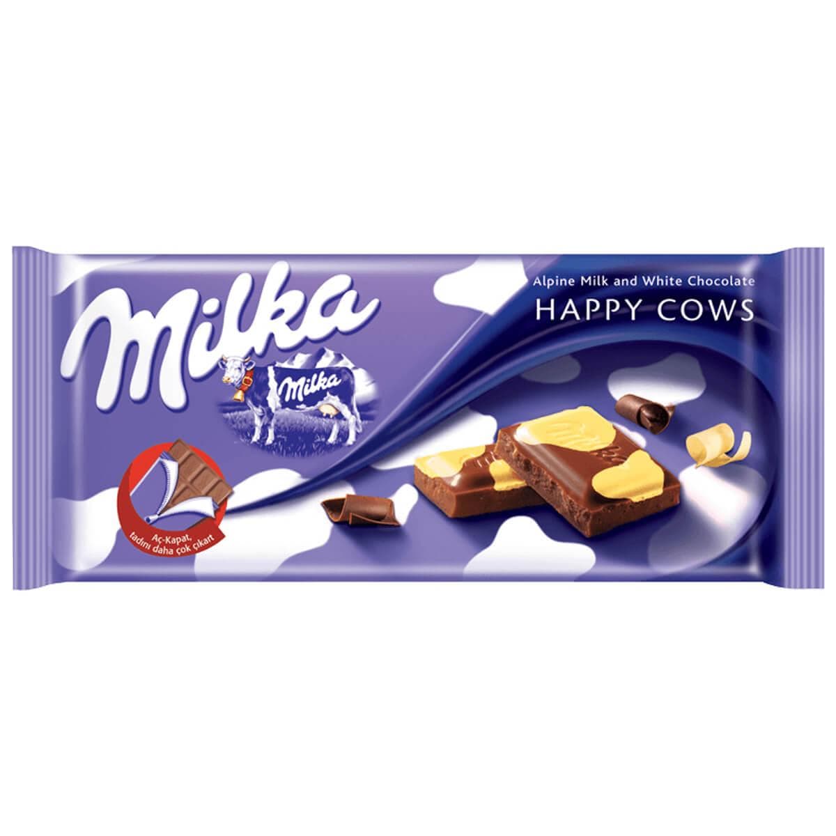 Шоколад Milka Happy Cow молочный с белым 100 гр., флоу-пак