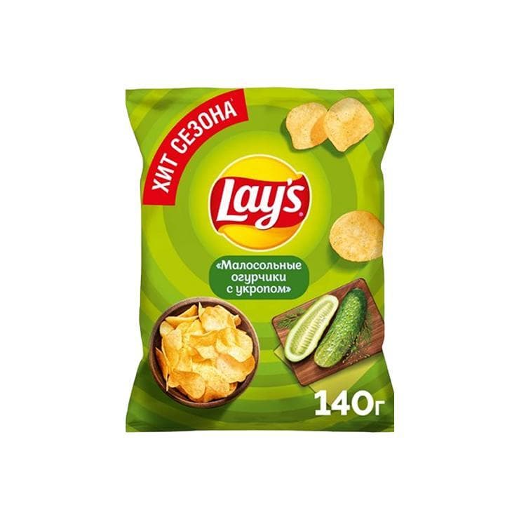 Чипсы Lay's малосольные огурчики с укропом 140 гр., флоу-пак
