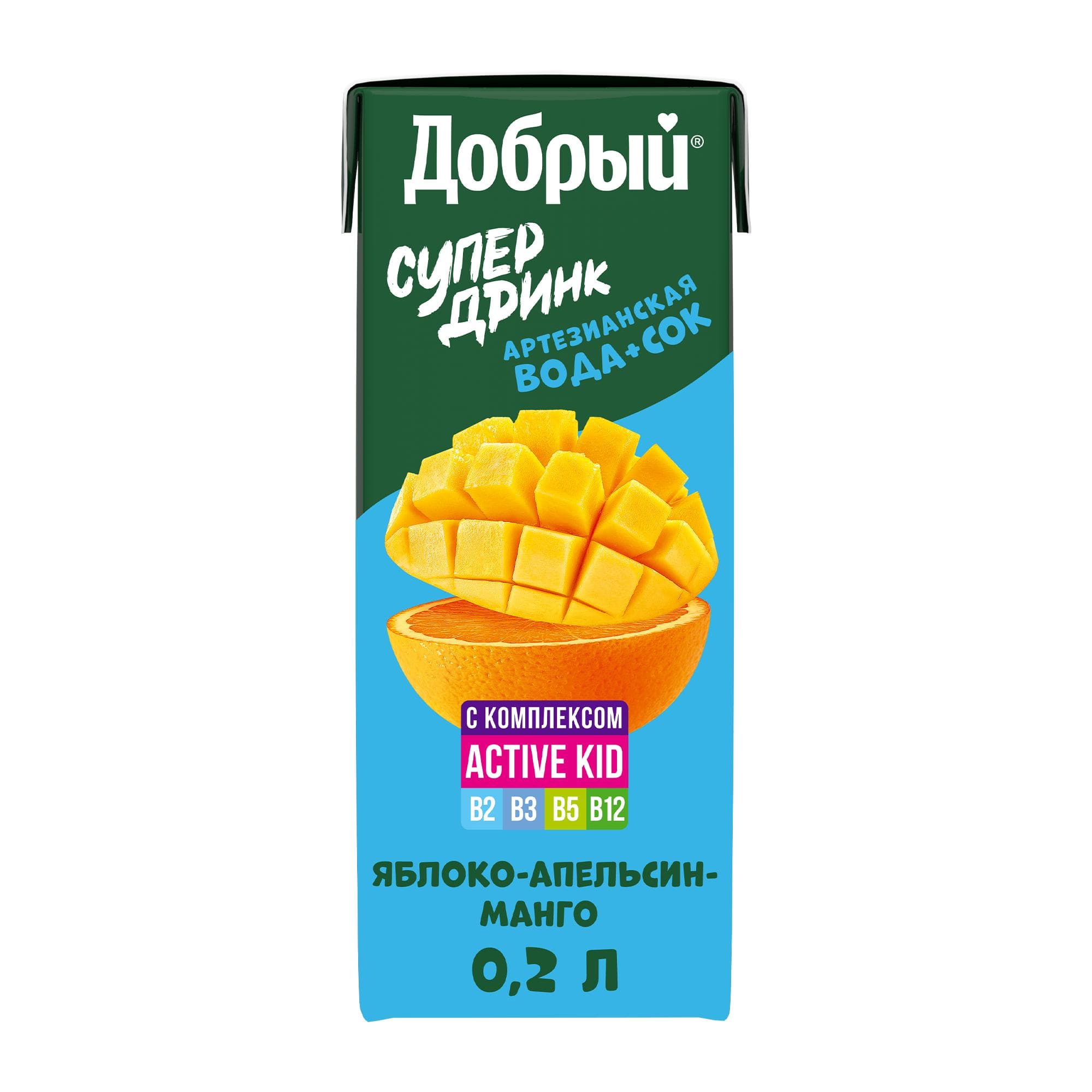 Напиток сокосодержащий Добрый Active kid яблоко 200 мл., тетра-пак