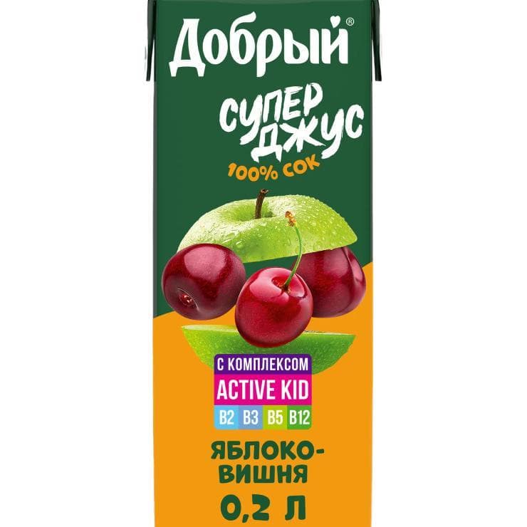 Сок Добрый Active kid яблоко вишня 200 мл., тетра-пак