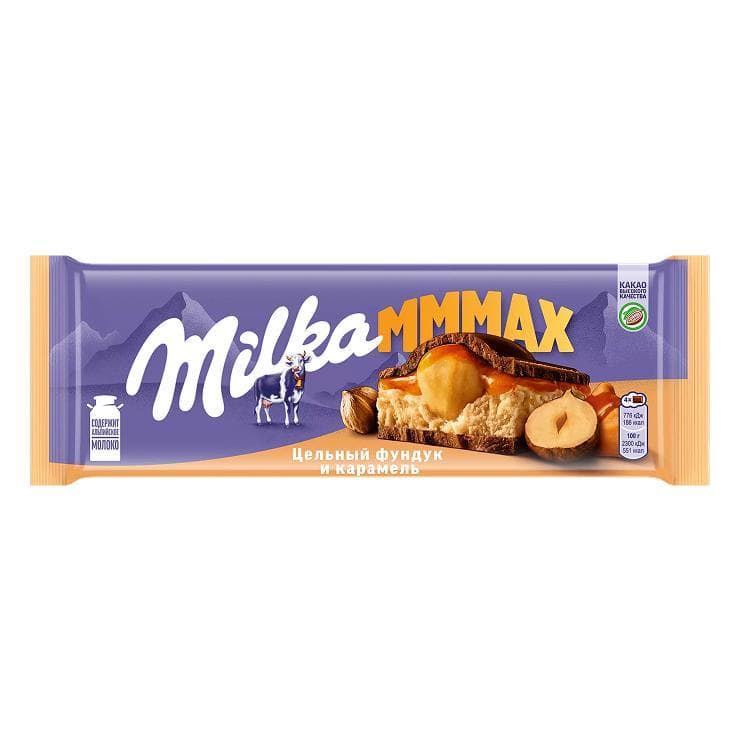 Шоколад Milka мол. с карам.ной начинкой и цельным 270 гр., флоу-пак
