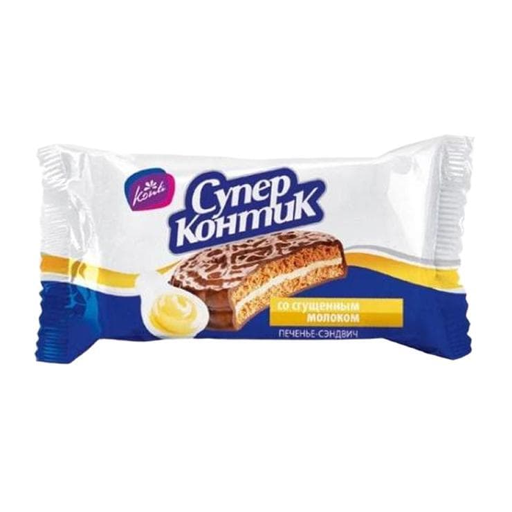 Печенье-сэндвич Konti Супер Kontiк со сгущенным 100 гр., флоу-пак