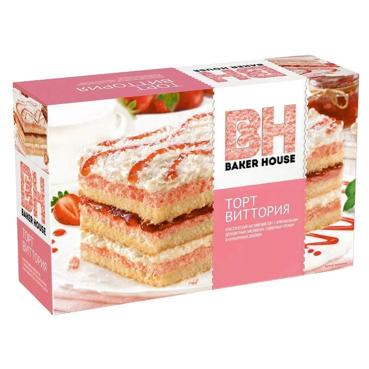 Торт Baker House Виттория клубничный бисквитный 350 гр., картон