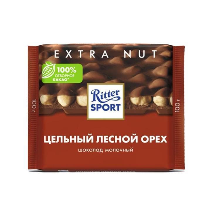 Шоколад Ritter Sport мол. с цельным лесным орехом 100 гр., флоу-пак