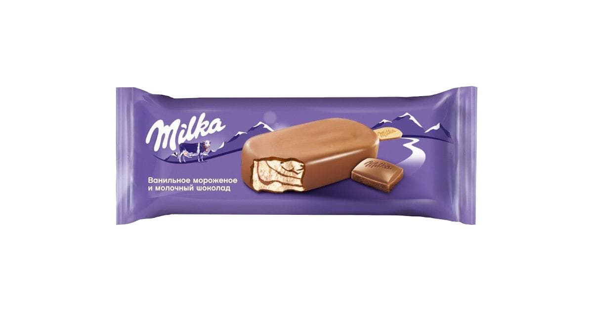 Мороженое Milka эскимо ваниль в молочном шоколаде 90 гр., флоу-пак