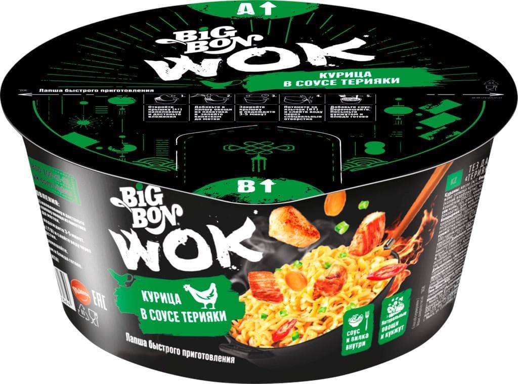 Лапша Big Bon Wok Курица в соусе терияки 85 гр., картон