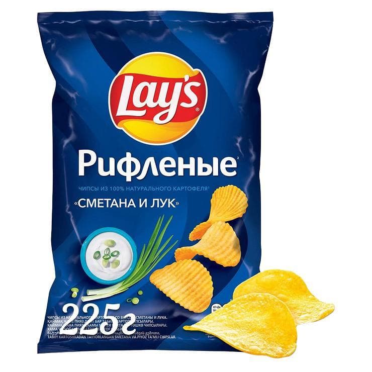 Чипсы Lay's сметана лук рифленые 225 гр., флоу-пак