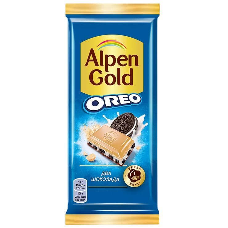 Шоколад Alpen Gold Oreo Два шоколада мол. с белым с 90 гр., флоу-пак