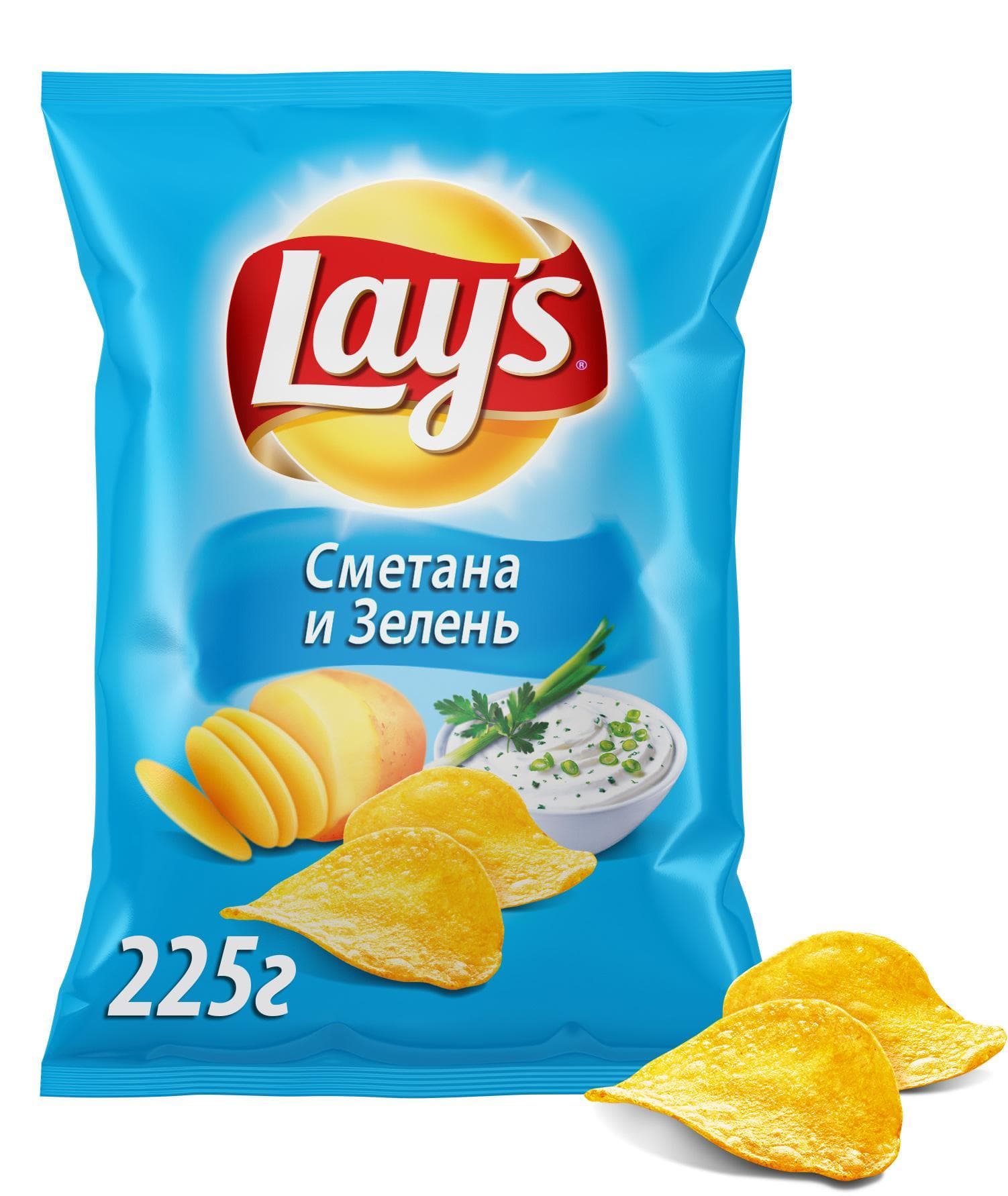 Чипсы Lay's сметана зелень 225 гр., флоу-пак