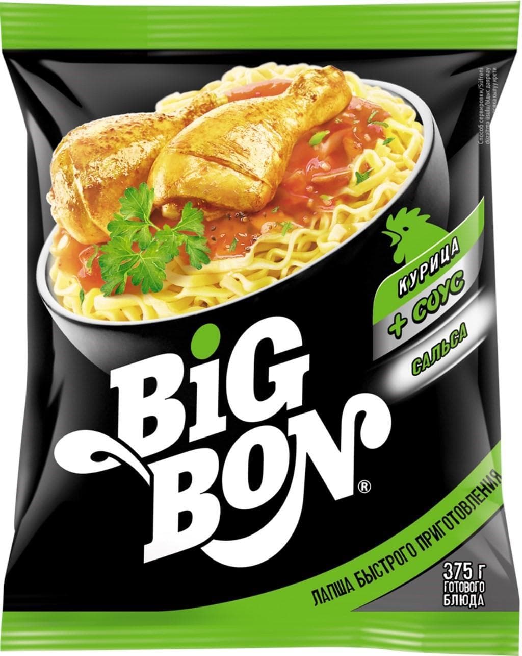 Лапша Big Bon курица + соус сальса 75 гр., флоу-пак