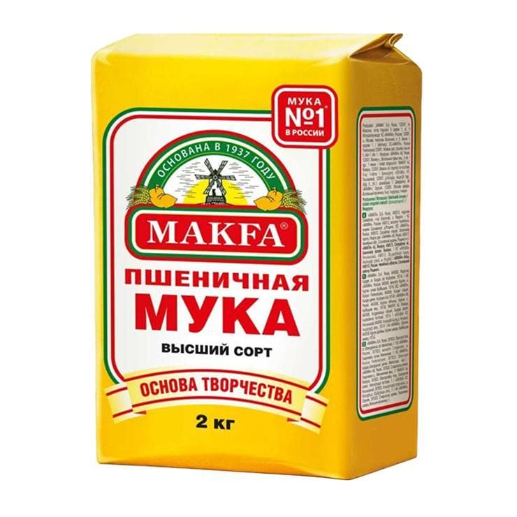 Мука Makfa Пшеничная высший сорт 2 кг., бумага