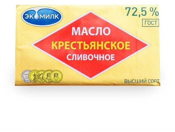 Масло ЭкоМилк Крестьянское сладко-сливочное несоленое 160 гр., обертка