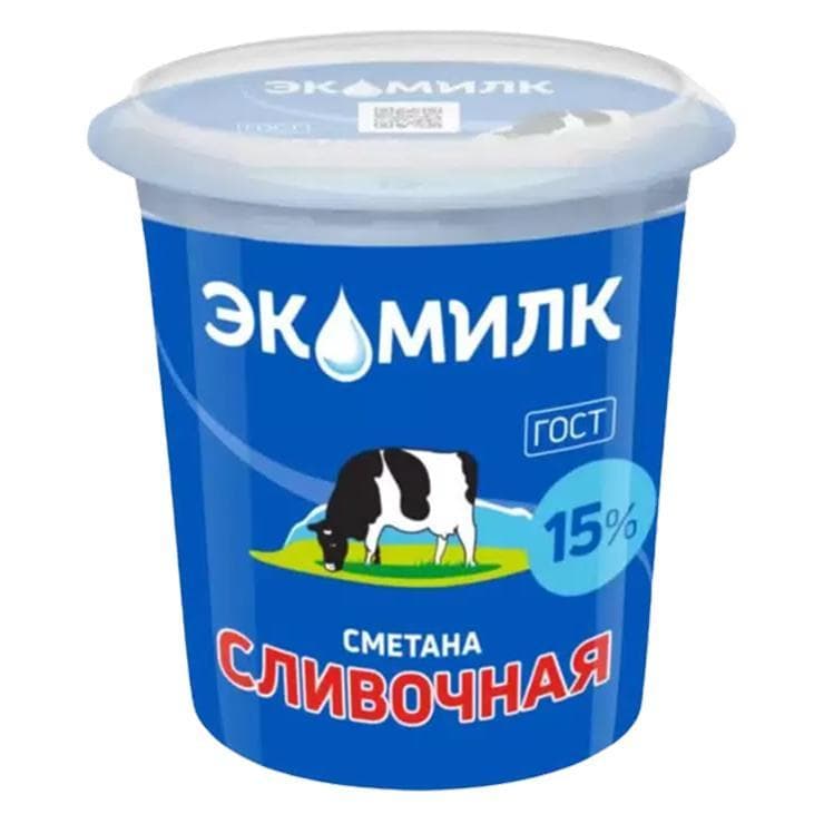 Сметана Сливочная Экомилк 15% 300 гр., ПЭТ